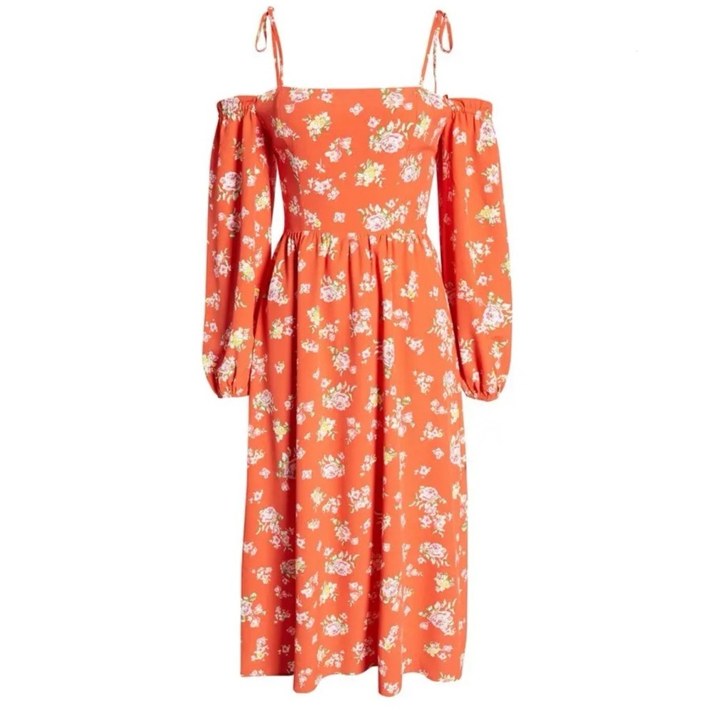 CHARLES HENRY Cold Shoulder Long Sleeve Midi Dress - Picture 1 of 6